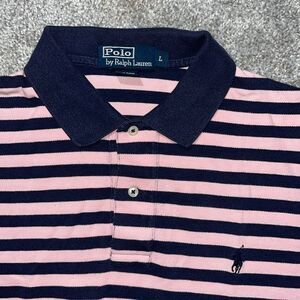 Polo by Ralph Lauren Blue French Pink Nautical Stripe w/Pony tennis golf shirt L